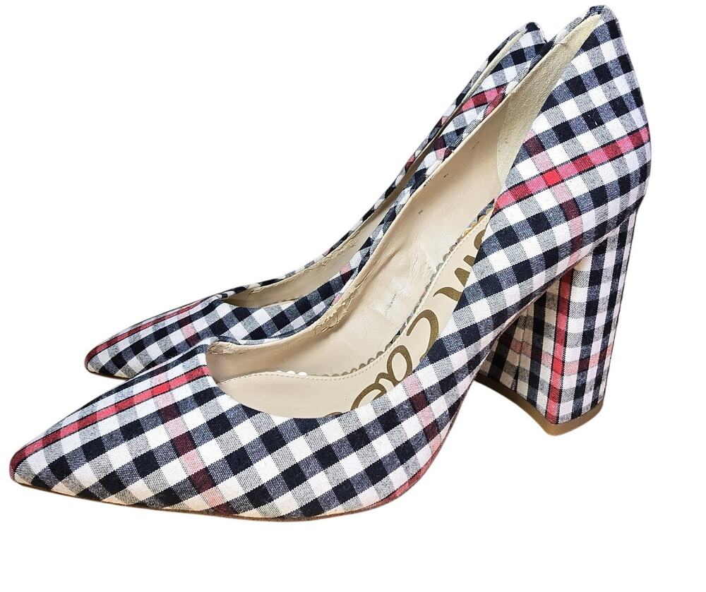 Sam Edelman Halston Heel in Shepherds Plaid Block Heels Pointed Toe Size 7.5
